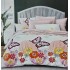 Lenjerie pat dublu, 4 piese, Bumbac Satinat Superior,Alb-Multicolor, flori, fluturi, LDBS-213