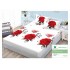 Husa pat cu elastic, Bumbac FINET, 140x200cm, 2 fete de perne 50x70cm, Alb-Rosu, flori, HDF-195