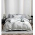 Lenjerie pat dublu, BUMBAC FINET, 6 piese, cu ELASTIC, Alb-Gri, flori, LPL-004