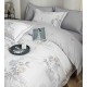 Lenjerie pat dublu, BUMBAC FINET, 6 piese, cu ELASTIC, Alb-Gri, flori, LPL-004 Lenjerii Finet premium  lux cu elastic