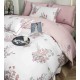 Lenjerie pat dublu, BUMBAC FINET, 6 piese, cu ELASTIC, Alb-Roz, flori, LPL-005 Lenjerii Finet premium  lux cu elastic