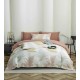 Lenjerie pat dublu, BUMBAC FINET, 6 piese, cu ELASTIC, Alb-Maro, frunze, LPL-008 Lenjerii Finet premium  lux cu elastic