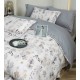 Lenjerie pat dublu, BUMBAC FINET, 6 piese, cu ELASTIC, Alb-Gri, flori, LPL-011 Lenjerii Finet premium  lux cu elastic