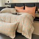 Lenjerie pat dublu, BUMBAC FINET, 6 piese, cu ELASTIC, Crem-Portocaliu, LPL-018 Lenjerii Finet premium  lux cu elastic