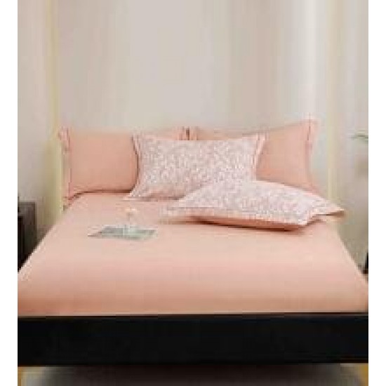 Lenjerie pat dublu, BUMBAC FINET, 6 piese, cu ELASTIC, Roz-Alb, flori, LPL-029 Lenjerii Finet premium  lux cu elastic