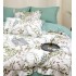 Lenjerie pat dublu, BUMBAC FINET, 6 piese, cu ELASTIC, Alb-Verde, frunze, LPL-030