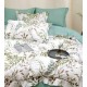 Lenjerie pat dublu, BUMBAC FINET, 6 piese, cu ELASTIC, Alb-Verde, frunze, LPL-030 Lenjerii Finet premium  lux cu elastic
