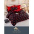 Set Lenjerie de Pat din Finet cu 2 Fete, 6 Piese, Pat 2 Persoane, Negru-Rosu, buline, LDF-104