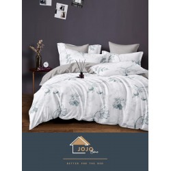 Set Lenjerie de Pat din Finet cu 2 Fete, 6 Piese, Pat 2 Persoane, Alb-Gri, flori, LDF-020