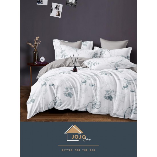 Set Lenjerie de Pat din Finet cu 2 Fete, 6 Piese, Pat 2 Persoane, Alb-Gri, flori, LDF-020 Lenjerii Finet 6 piese