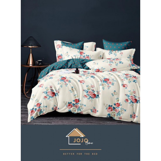Set Lenjerie de Pat din Finet cu 2 Fete, 6 Piese, Pat 2 Persoane, Alb-Multicolor, flori, LDF-031 Lenjerii Finet 6 piese