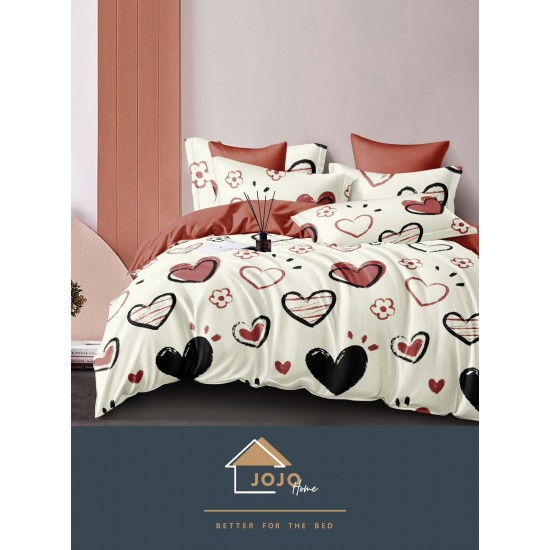 Set Lenjerie de Pat din Finet cu 2 Fete, 6 Piese, Pat 2 Persoane, Alb-Maro, inimi, LDF-096 Lenjerii Finet 6 piese