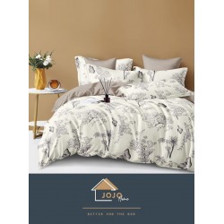 Set Lenjerie de Pat din Finet cu 2 Fete, 6 Piese, Pat 2 Persoane, Alb-Gri, flori, LDF-115