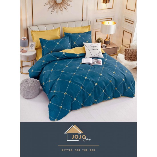 Set Lenjerie de Pat din Finet cu 2 Fete, 6 Piese, Pat 2 Persoane, Verde-Galben, romburi, LDF-101 Lenjerii Finet 6 piese