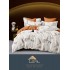 Set Lenjerie de Pat din Finet cu 2 Fete, 6 Piese, Pat 2 Persoane, Alb-Maro, frunze, LDF-102