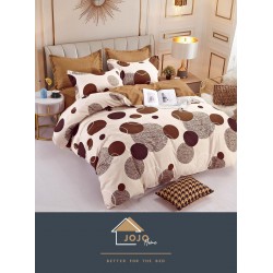 Set Lenjerie de Pat din Finet cu 2 Fete, 6 Piese, Pat 2 Persoane, Crem-Maro, cercuri, LDF-061