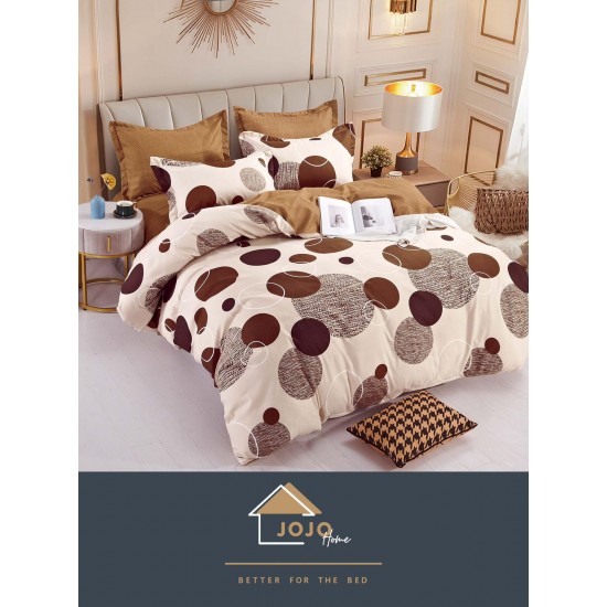 Set Lenjerie de Pat din Finet cu 2 Fete, 6 Piese, Pat 2 Persoane, Crem-Maro, cercuri, LDF-061 Lenjerii Finet 6 piese