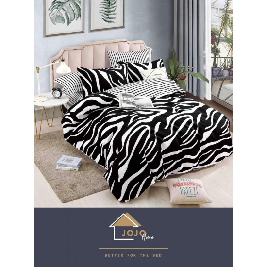Set Lenjerie de Pat din Finet cu 2 Fete, 6 Piese, Pat 2 Persoane, Negru-Alb, zebra, LDF-051 Lenjerii Finet 6 piese