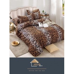 Set Lenjerie de Pat din Finet cu 2 Fete, 6 Piese, Pat 2 Persoane, Maro-Alb, animal print, LDF-113