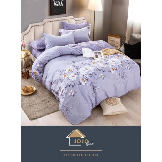 Set Lenjerie de Pat din Finet cu 2 Fete, 6 Piese, Pat 2 Persoane, Lila-Alb, flori, LDF-108 Lenjerii Finet 6 piese