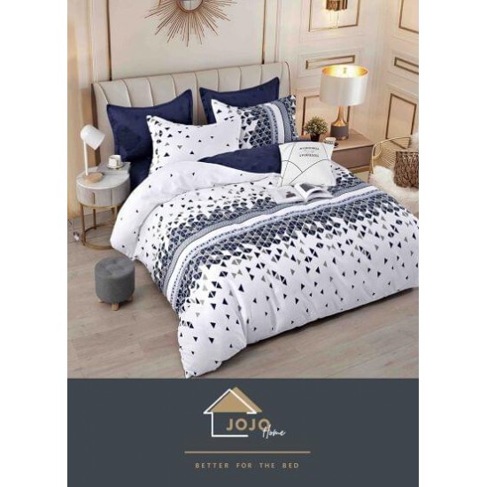 Set Lenjerie de Pat din Finet cu 2 Fete, 6 Piese, Pat 2 Persoane, Albastru-Alb, romburi, LDF-100 Lenjerii Finet 6 piese