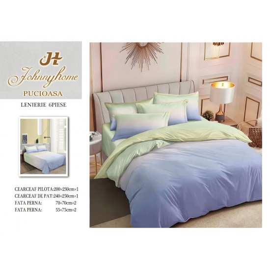 Set Lenjerie de Pat din Finet cu 2 Fete, 6 Piese, Pat 2 Persoane, Lila, degrade, LDF-022 Lenjerii Finet 6 piese