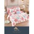 Set Lenjerie de pat din Finet Gros, Cearceaf cu ELASTIC, 6 Piese, Pat 2 Persoane, Roz-Alb, flori, LDE-088