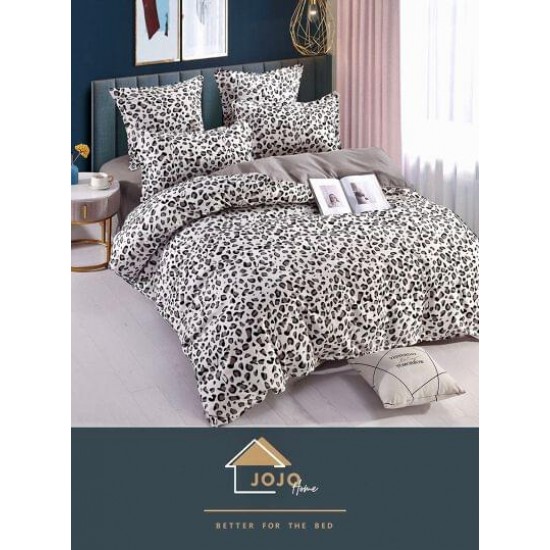 Set Lenjerie de pat din Finet Gros, Cearceaf cu ELASTIC, 6 Piese, Pat 2 Persoane, Gri-Alb, animal print, LDE-108 Lenjerii Finet 6 piese cu ELASTIC