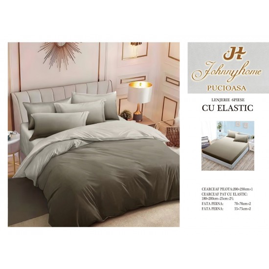 Set Lenjerie de pat din Finet Gros, Cearceaf cu ELASTIC, 6 Piese, Pat 2 Persoane, Kaki, degrade, LDE-106 Lenjerii Finet 6 piese cu ELASTIC