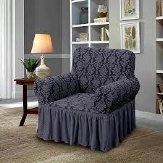 Husa elastica pentru fotoliu, model Jacquard cu volanas, Gri inchis, HCJ-021 Huse Jacquard