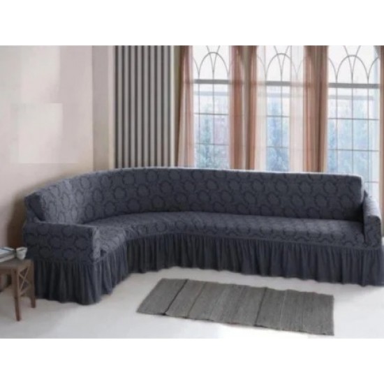 Husa elastica pentru coltar, model Jacquard, cu volanas, Gri inchis, HCJ-011 Huse Jacquard