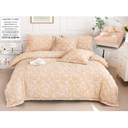 Lenjerie de Pat cu Elastic, Model Grofat, Bumbac cu In, Pat 2 Persoane, 6 Piese, Bej, LSB-002