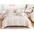Lenjerie de Pat cu Elastic, Model Grofat, Bumbac cu In, Pat 2 Persoane, 6 Piese, Crem, LSB-012