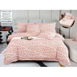 Lenjerie de Pat cu Elastic, Model Grofat, Bumbac cu In, Pat 2 Persoane, 6 Piese, Roz, LSB-042