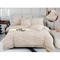 Lenjerie de Pat cu Elastic, Model Grofat, Bumbac cu In, Pat 2 Persoane, 6 Piese, Maro, LSB-052