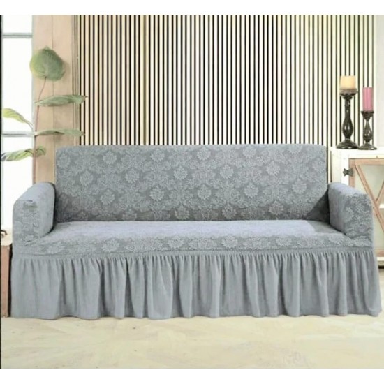 Husa elastica pentru canapea 3 locuri, model Jacquard, cu volanas, Gri deschis, HCJ-016 Huse Jacquard
