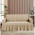 Husa elastica pentru canapea 3 locuri, model Jacquard, cu volanas, Bej, HCJ-018