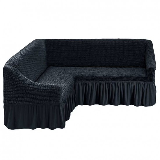 Husa Elastica si Creponata cu Volan pentru Coltar, Negru, HCCV-017 Huse Coltar Creponat cu Volane