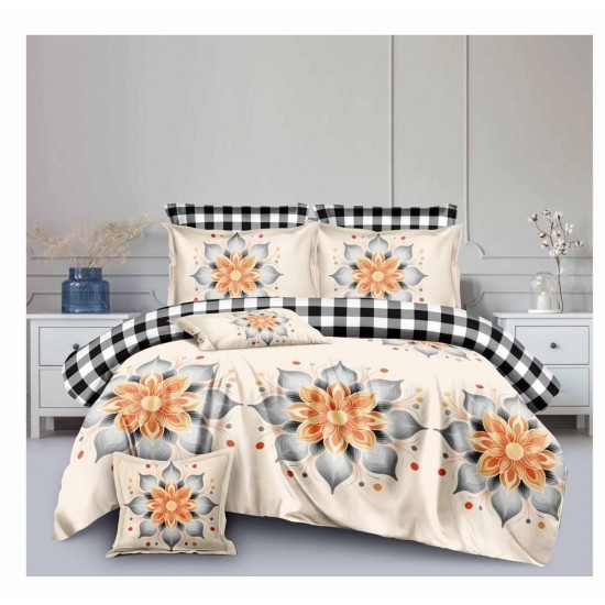 Lenjerie de pat din Finet, Jojo, 8 Piese, Pat 2 Persoane, Crem-Multicolor, flori, LDO-006 Lenjerii Finet 8 piese