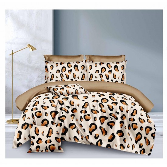 Lenjerie de pat din Finet, Jojo, 8 Piese, Pat 2 Persoane, Crem-Bej, animal print, LDO-014 Lenjerii Finet 8 piese