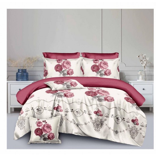 Lenjerie de pat din Finet, Jojo, 8 Piese, Pat 2 Persoane, Alb-Multicolor, flori, LDO-018 Lenjerii Finet 8 piese
