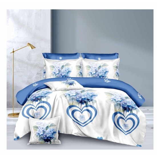 Lenjerie de pat din Finet, Jojo, 8 Piese, Pat 2 Persoane, Alb-Blue, inimi, LDO-029 Lenjerii Finet 8 piese