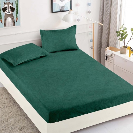 Cearsaf cu elastic, Bumbac FINET, 90x200cm, plus 2 fete de perne, Verde, HDF-207 Huse Finet 90x200cm