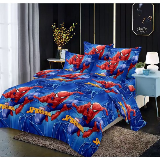 Lenjerie pat dublu, 6 piese, bumbac-finet, Albastru-Rosu, Spiderman, LCC-023 Lenjerii Pentru Copii cu Desene Animate - Finet 6 piese