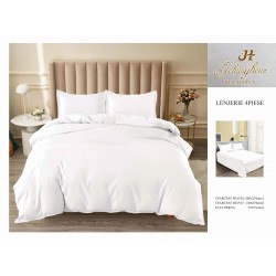 Lenjerie pat dublu, BUMBAC FINET, 4 piese, UNI, Alb, LUF-001