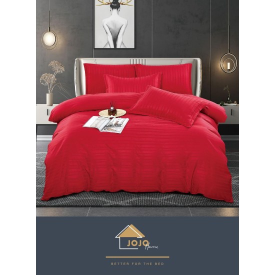 Lenjerie pat dublu, Damasc, 6 piese, Jojo, Rosu, LDS-035 Lenjerii Damasc 6 piese