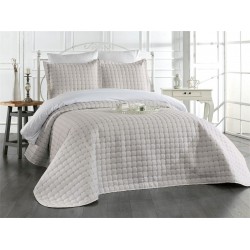 Cuvertura pentru pat dublu din Bumbac Satinat, 220x240cm, plus 2 fete de perna, Crem, CBS-073