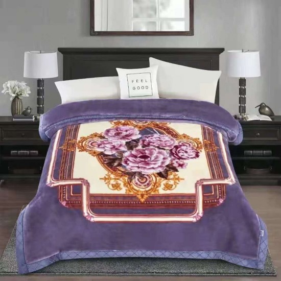 Patura Cocolino dubla si pufoasa perfecta pentru sezonul rece 200 x 230 cm, Mov-Multicolor, flori, PCM-041 Paturi Cocolino 3,5 kg cu Model