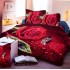 Lenjerie pat dublu, 4 piese, Bumbac Satinat Superior, Rosu, trandafiri, OTM-018