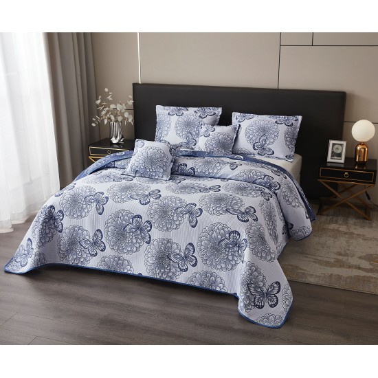 Set Cuvertura de Pat din Bumbac cu In, 5 pierse, 230x250 cm, flori, fluturi, CBI-003 Cuverturi 5 piese finet